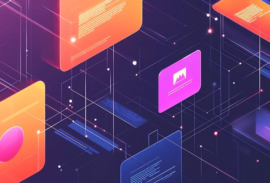 Vibrant and sleek flat design showcasing interconnected nodes dr