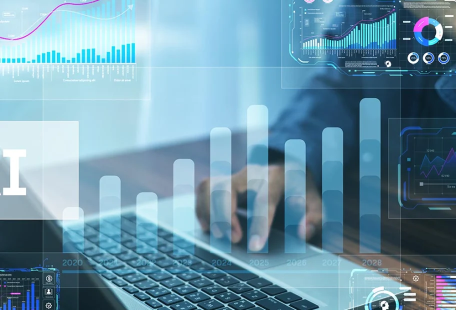 Businessman using technology AI data analysis to monitor sales p