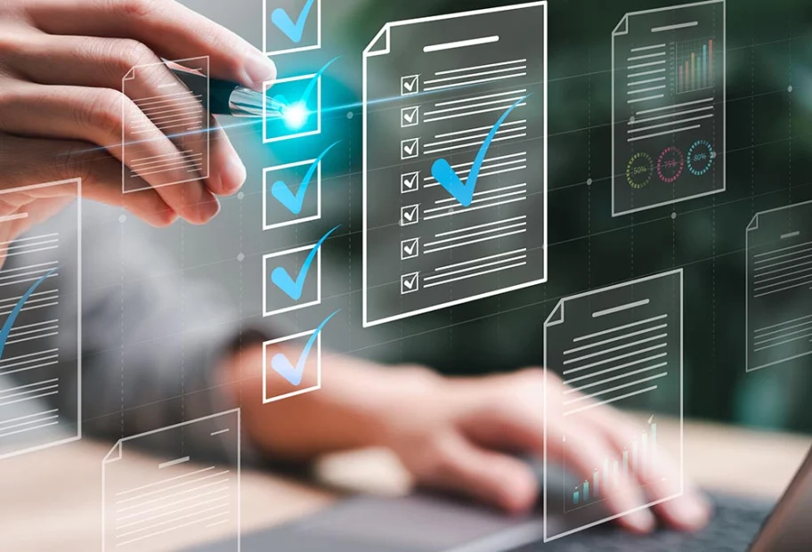 Document management concept, Businesswomen check electronic docu