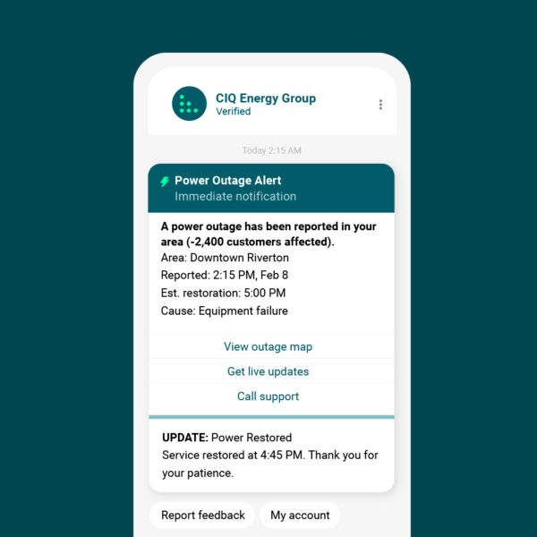 Cooperative utilities power outage notifications for improvements in member engagement