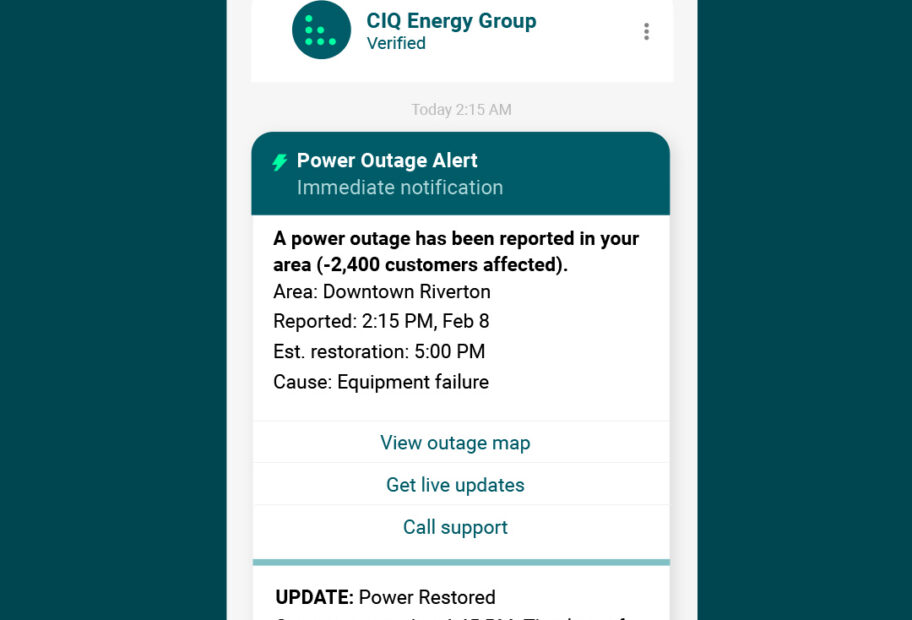 Cooperative utilities power outage notifications for improvements in member engagement