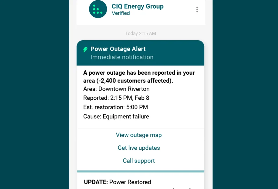 Cooperative utilities power outage notifications for improvements in member engagement