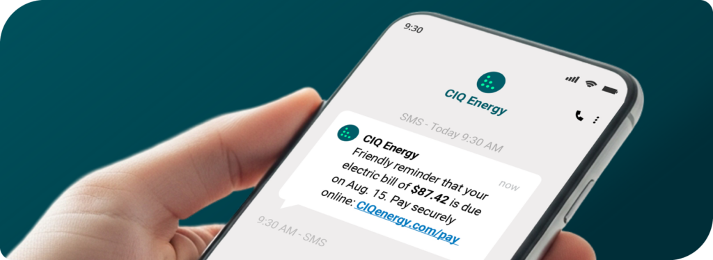 SMS examples message for a billing text to utility customer reminding them of their payment due.