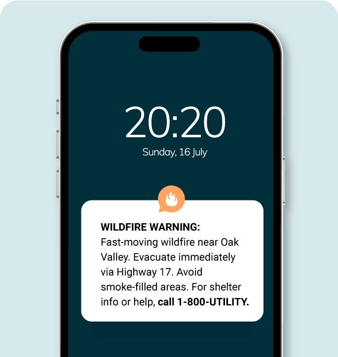 Wildfire message example from a utility company