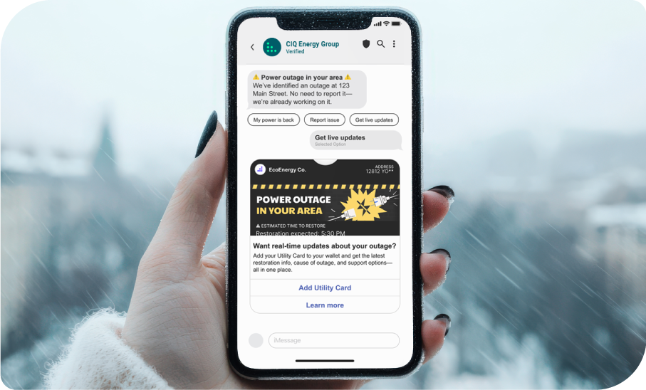 RCS message example of an outage notification