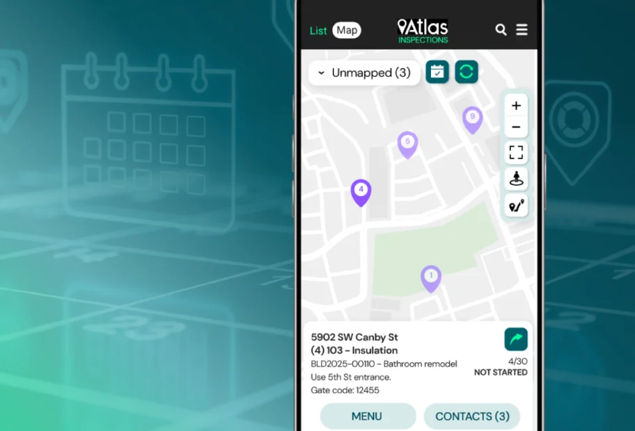 Atlas mobile view of field inspections with a map view